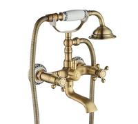 Rea Rubinetto Vasca da Bagno Rustico Antique Gold Miscelatore Vasca con Doccetta in Ottone per Bagno Caldo e Freddo regolabile (Oro spazzolato)