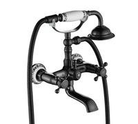 Rea Rubinetto Vasca da Bagno Rustico Old Black Miscelatore Vasca con Doccetta in Ottone per Bagno Caldo e Freddo regolabile (Nero opaco)