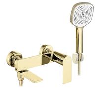 Rea RUBINETTO VASCA STORM GOLD Miscelatore Vasca con Doccia in Ottone per Bagno Caldo e Freddo regolabile (Oro)