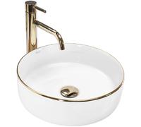 Rea Sami lavabo 36x36 cm rotonda da appoggio bianco-oro REA-U6758