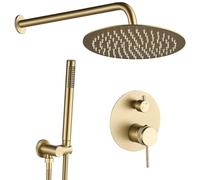 Rea Set doccia da incasso Lungo Grip Gold Brush + BOX Sistema Doccia in Ottone per Bagno (Oro spazzolato)