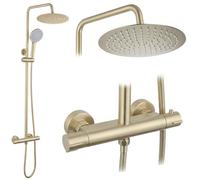 Rea - Set Doccia LUNGO con termostato - Ottone, Abs - Oro Spazzolato - 34,4 x 25,7 x 102,5 cm