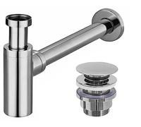 Rea - Sifone Con Scarico Lavabo Universale Click-Clack Cromato Sifone Universale In Ottone Per Lavabo Bagno (Cromo) 33,5 X 5 X 21 cm