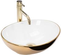 Rea Sofia lavabo 40.9x34.5 cm ovale da appoggio bianco-oro REA-U0456