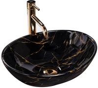 Rea Sofia Marble lavabo 41x34.5 cm ovale da appoggio nero-oro REA-U5611