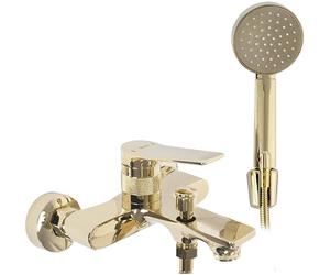 Rea - Viral Gold Rubinetto Per Vasca Miscelatore Per Vasca Con Doccia In Ottone Per Bagno Caldo E Freddo Regolabile (Oro) 19,5x17,5x11,5cm