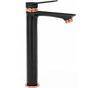 Rea VIRAL RUBINETTO PER LAVABO ALTO NERO/ORO ROSA Miscelatore da bagno in ottone Miscelatore monocomando caldo e freddo regolabile (Nero/Oro rosa)