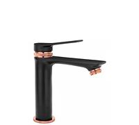 Rea VIRAL RUBINETTO PER LAVABO BASSO NERO/ORO ROSA Miscelatore da bagno in ottone monocomando Rubinetto regolabile caldo e freddo (Nero/Oro rosa)