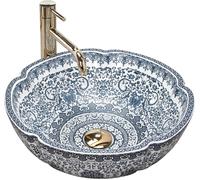 Rea Lavabo da Appoggio Vivien Lavandino bagno 425 x 425 x 150 mm Ceramica (Bianco/Blu)