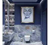 Rea WC sospeso a parete Carlo bianco Mini piatto WC in ceramica bordo oro - Sedile in Duroplast Softclose - Abbassamento automatico con chiusura rallentata (Bianco)