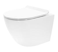 Rea WC sospeso Carter WC in ceramica senza brida - Sedile in Duroplast Softclose - Abbassamento automatico con chiusura rallentata (Bianco)