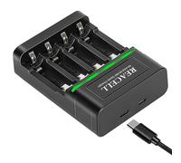 REACELL AA AAA Caricabatterie Pile Ricaricabili, 4 Slot Indipendente Caricatore Rapido, Ni-MH Carica Batterie con LCD Display Porta USB Tipo C