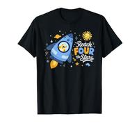 Reach Four The Stars Compleanno Space Rocket 4° Compleanno Ragazzo Ragazza Maglietta con Stampa Grafica Economica