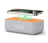 Reacher Orologio Sveglia, stazione di ricarica wireless per iPhone, caricabatterie wireless rapido da 15 W, macchina del rumore bianco per dormire, regolabile per camera da letto, effetto legno.