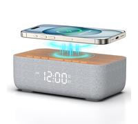 REACHER Radiosveglia digitale con stazione di ricarica wireless Bluetooth, ricarica rapida magnetica da 15 W compatibile con MagSafe, 6 suoni, display dimmerabile e FM