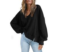ReachMe Maglia oversize da donna con scollo a V a maniche lunghe con scollo a V, 03 Nero, XX-Large