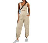 ReachMe Tutina da donna per corsa, allenamento, escursionismo, pagliaccetto, tuta da allenamento con tasche, 00 Beige, Medium
