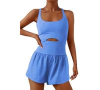 ReachMe Tutina da donna per corsa, allenamento, pagliaccetto atletico, tutina monopezzo, tuta da allenamento, palestra, yoga, Blu, X-Small