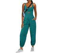ReachMe Tutina da donna per corsa, atletica, pantaloni da escursionismo, tuta da allenamento con tasche, Verde ottanio., Medium