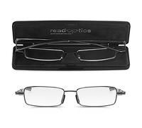 Read Optics Occhiali da lettura completamente pieghevoli +1,0, occhiali interamente in metallo che si aprono rapidamente con custodia sottile nera, facile da trasportare