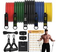 Readaeer Kit Fasce Elastiche Fitness Professionali, Set 5 Bande di Resistenza (Fino a 68kg) in Lattice Naturale, Elastici Palestra con Maniglie, Ancora Porta e Cavigliere per Allenamento a Casa