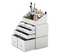 Readaeer Porta Trucchi Organizer, Scatola Portaoggetti a 3 Piani Liberamente Impilabili, Organizzatore per Trucco da Bagno Multifunzione Impermeabile e Antipolvere, con 6 cassetti.