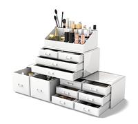 READAEER Porta Trucchi Organizer, Scatola Portaoggetti a 4 Piani Liberamente Impilabili, Organizzatore per Trucco da Bagno Multifunzione Impermeabile e Antipolvere, con 12 cassetti.