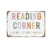 Reading Corner - Targa decorativa da parete con scritta in lingua inglese "Read Learn Grow", in metallo, stile vintage, per uomo, grotta, bar, pub, club, casa, 20,3 x 30,5 cm