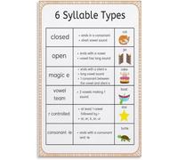 Reading Foundational Skills Poster Syllable Reference | Quick lookup for identifying vowel sounds within different syllable structures(Framed,16x24inch(40x60cm))
