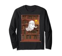 Reading Ghost - Spooky Library Halloween Tee Maglia a Manica