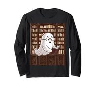 Reading Ghost - Spooky Library Halloween Tee Maglia a Manica