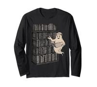 Reading Ghost - Spooky Library Halloween Tee Maglia a Manica