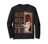 Reading Ghost - Spooky Library Halloween Tee Maglia a Manica