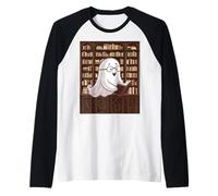 Reading Ghost - Spooky Library Halloween Tee Maglia con Maniche Raglan
