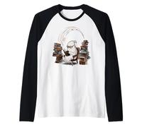 Reading Ghost - Spooky Library Halloween Tee Maglia con Maniche Raglan