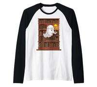 Reading Ghost - Spooky Library Halloween Tee Maglia con Maniche Raglan
