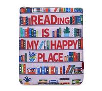 Reading is My Happy Place - Custodia per libro con cerniera, in tessuto lavabile da 23 x 27cm