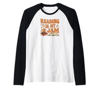 Reading Is My Jam Book Lover Groovy Music Notes Retro Maglia con Maniche Raglan