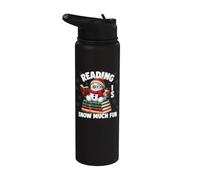 Reading is Snow Much Fun Christmas Bookworm Snowman Reading Stainless Steel Insulated Water Bottle