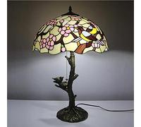 Reading Lamp Table Lamp Stained Glass Pink Rose Magpie Lampshade 16 inch Resin Base Retro Desk Light for Study Bedroom Living Room Office