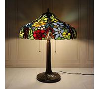 Reading Lamp Table Lamp Stained Glass Rose Lampshade Crystal Beads Alloy Base 20 inch Retro Desk Light for Bedroom Living Room Study Office