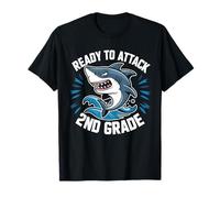 Ready To Attack 2nd Grade Shark Funny Back To School Boys Maglietta