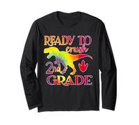 Ready To Crush 2nd Grade Dinosaur Back To School Tie Dye Maglia a Manica