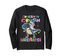 Ready To Crush Kindergarten Unicorn Dinosaur Back to School Maglia a Manica