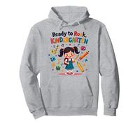 Ready to Rock Kindergarten First Day Girl Zaino Matita Felpa con Cappuccio, Unisex per Adulti, Grigio Melange, L