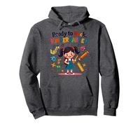 Ready to Rock Kindergarten First Day Girl Zaino Matita Felpa con Cappuccio, Unisex per Adulti, Grigio Scuro, M