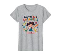 Ready to Rock Kindergarten First Day Girl Zaino Matita Maglietta, Donna, Grigio Melange, S