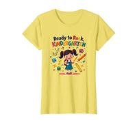 Ready to Rock Kindergarten First Day Girl Zaino Matita Maglietta, Donna, Limone, M