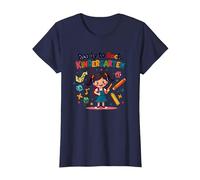 Ready to Rock Kindergarten First Day Girl Zaino Matita Maglietta, Donna, Navy, L