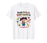 Ready to Rock Kindergarten First Day Girl Zaino Matita Maglietta, Uomo, Bianco, S